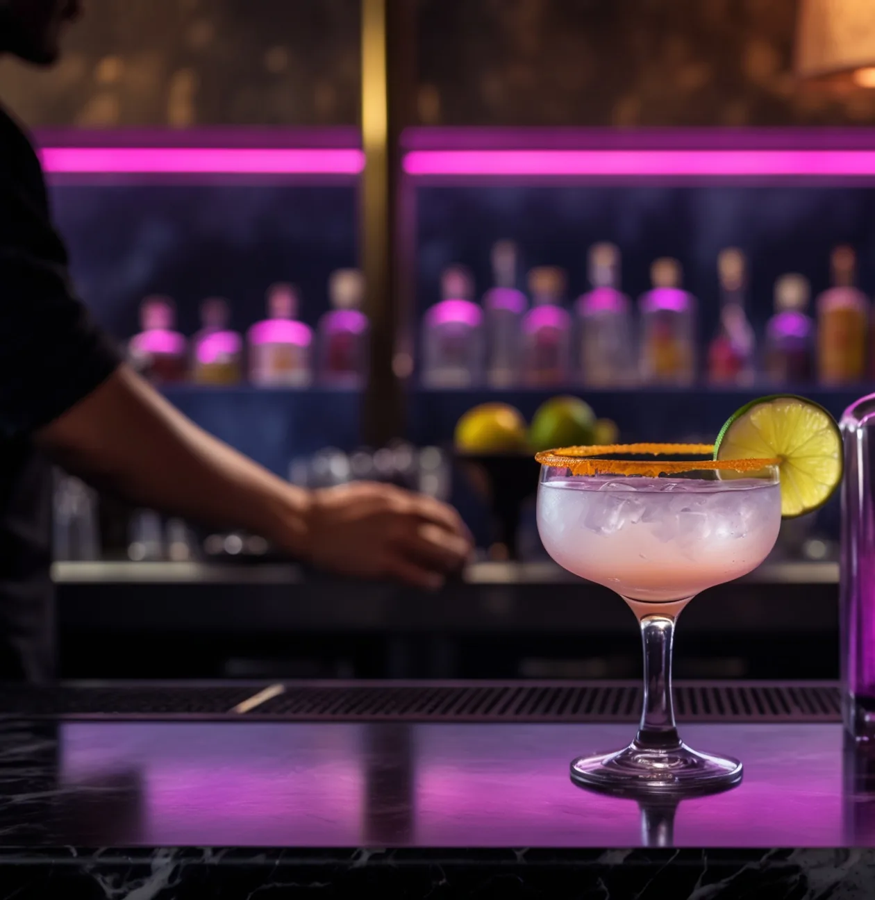 Barra y coctelería de CHEZ de noche